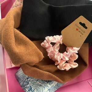 Warm headbands Set Black velvet Brown  and plush pink